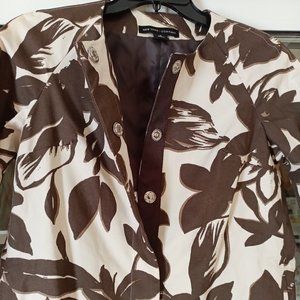New York & Company Brown/White Floral Jacket